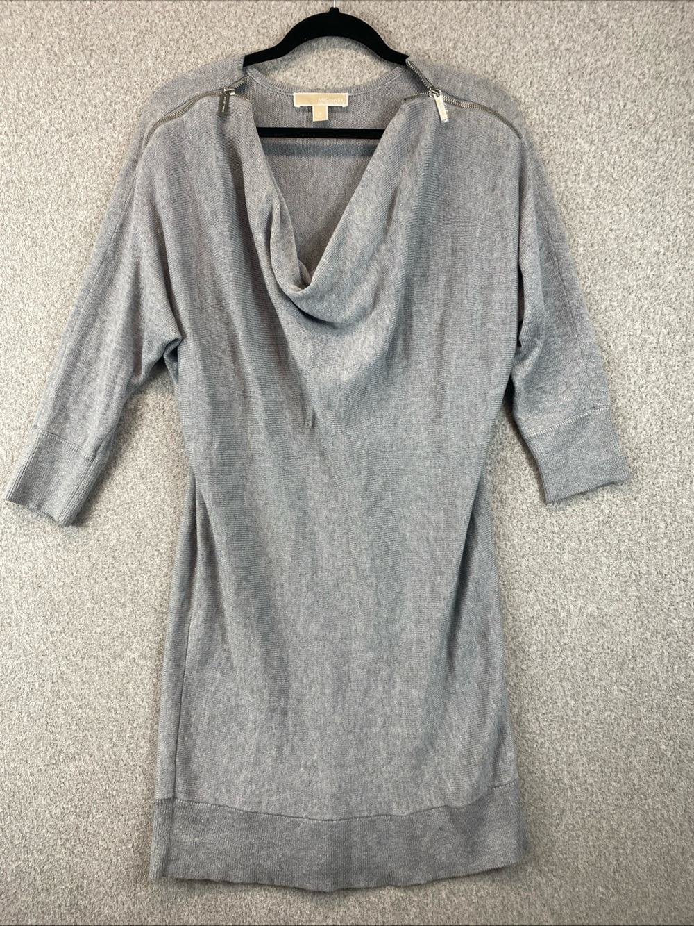 Michael Kors Dolman Sleeve Sweater Dress Size Med Zippered Shoulders Cowl Neck